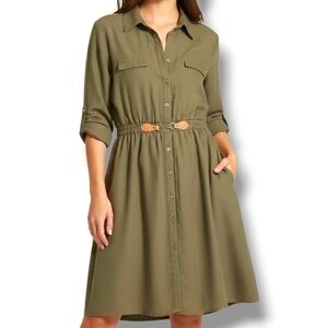 Elegant Khaki Long Sleeve Dress